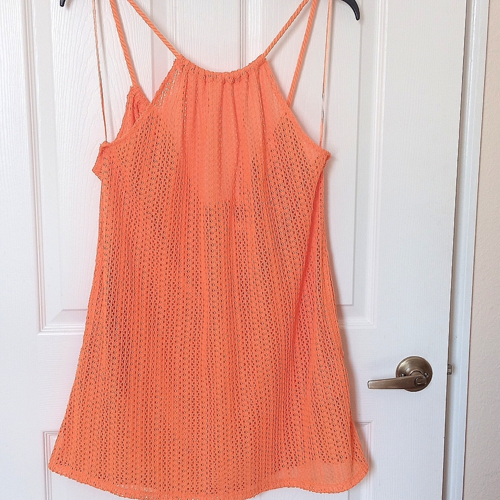 New .C&C california.Size Small.Mesh Halter Cover-Up Dress, in yummy orange.